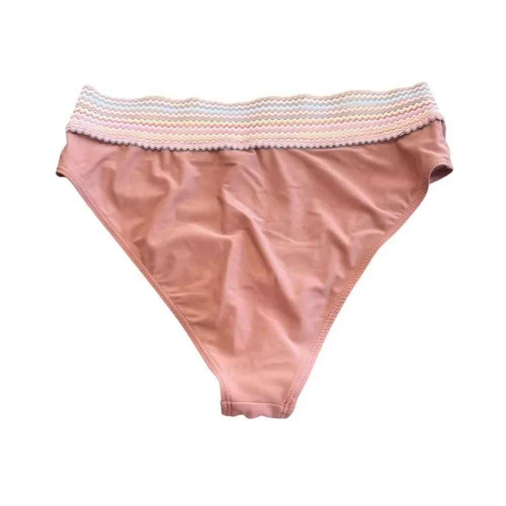 Women’s Dusty Rose Bikini Set | Rainbow Smocked Band | Size Large